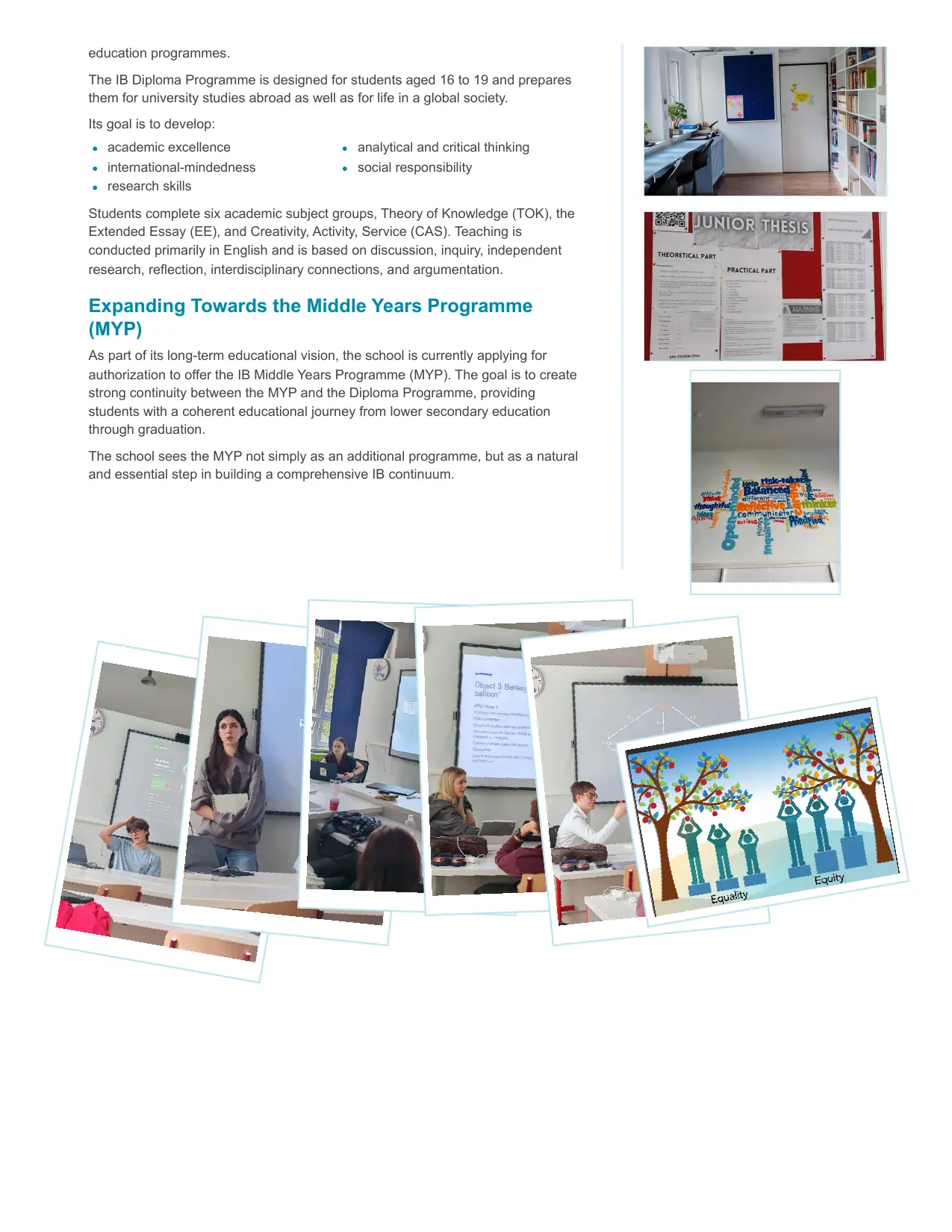 Prospectus page 2: the aims of the IB Diploma Programme, its core elements, and the school's plans for the Middle Years Programme