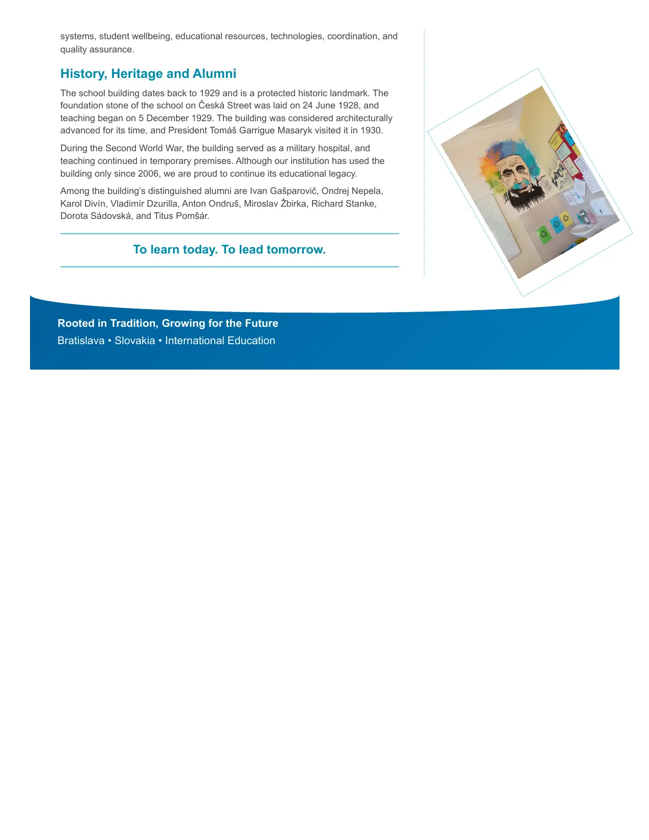 Prospectus page 4: the history and heritage of the school building and its notable alumni
